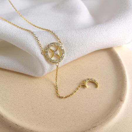 Custom Luxury Zircon Studded Necklace with Moon Tassal