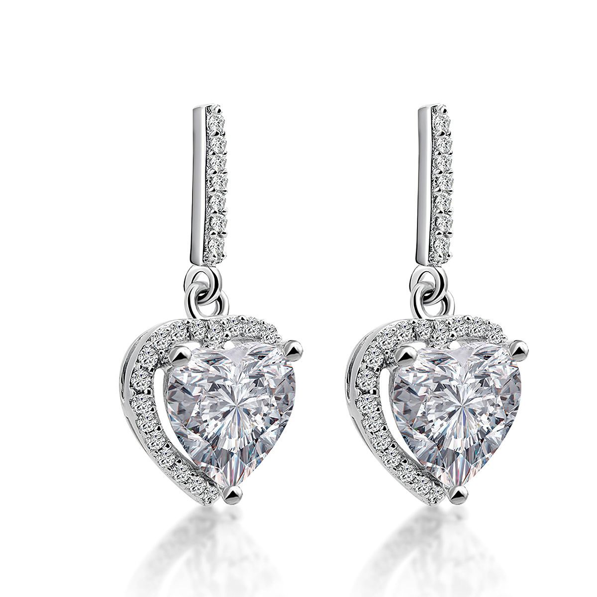 Sterling Silver Drop Earrings with Halo Heart Shaped Zulastone