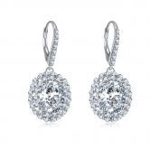 Sterling Silver Drop Earrings with Double Halo Oval Shaped Zulastone