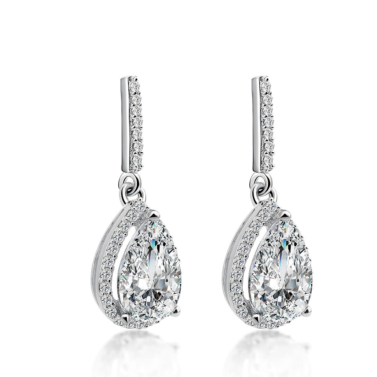 Sterling Silver Drop Earrings with Halo Pear Shaped Zulastone