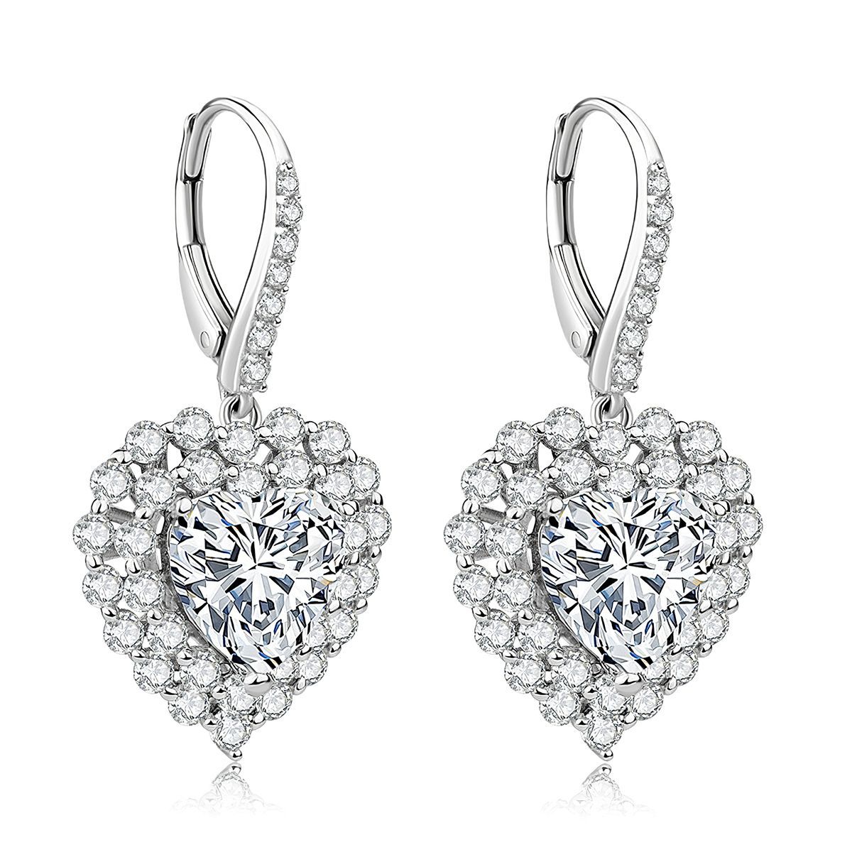 Sterling Silver Drop Earrings with Double Halo Heart Shaped Zulastone