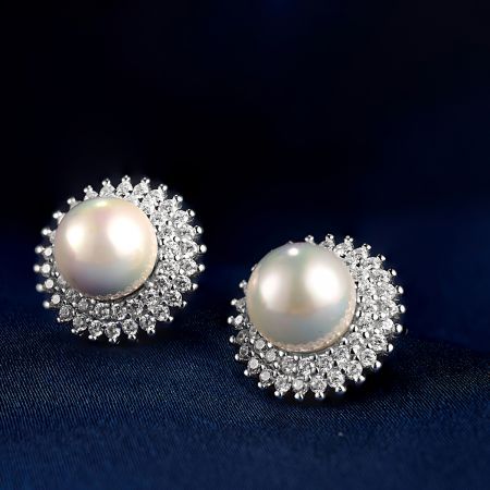 Snowflake Halo Pearl Stud Earrings Sterling Silver Christmas Party Jewellery S925