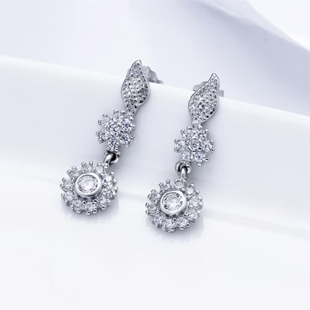 Retro Geometric Sunflower Sterling Silver 925 Earring Pendant Wedding Propose Jewelry