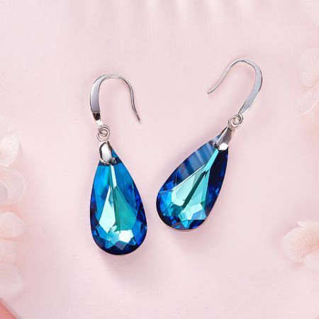 Swarovski Sapphire Crystal Element Drop Earrings Teardrop 925 Sterling Silver Jewelry