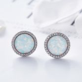 Opal Solitaire Colorful Stud Earrings Round 925 Sterling Silver Fashion Jewelry