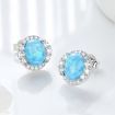 Vintage Round Blue Opal Stone Solitaire Halo Stud Earrings 925 Sterling Silver