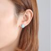 Flower Shape Blue Opal Stone Solitaire Halo Stud Earrings Woman Girl Fashion Jewelry