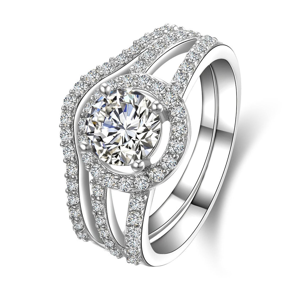 Round Cut Zulastone Split Shank Halo Ring Bridal Set Proposal Engagement Band