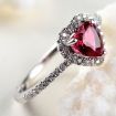 S925 Sterling Silver Heart Shaped Simulated Red Garnet Promise with Cubic Zulastone