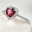 S925 Sterling Silver Heart Shaped Simulated Red Garnet Promise with Cubic Zulastone