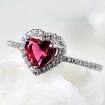 S925 Sterling Silver Heart Shaped Simulated Red Garnet Promise with Cubic Zulastone