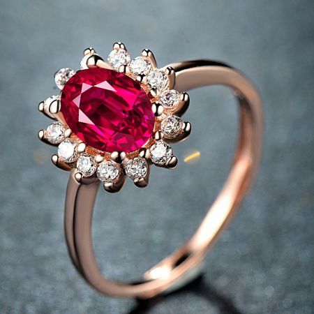 Rose Golden Plated Sterling Silver Simulated Ruby Engagement Ring with ...
