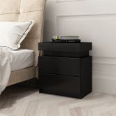 Black Bedside Table Cabinet 2 Drawers Nightstand Side Storage Wood Bedroom Furniture