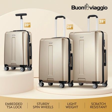 3 Pcs Travel Luggage Set Suitcase Khaki Hard Shell Case Lightweight Spinner w/TSA Lock