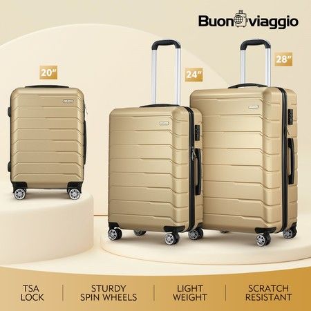 3 Pcs ABS Luggage Suitcase Set Hard Shell Case Khaki w/TSA Lock