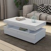 Modern White Coffee Table 4-Drawer Storage Shelf High Gloss Wood Living Room Furniture