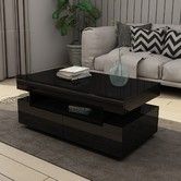 Modern Black Coffee Table 4-Drawer Storage Shelf High Gloss Wood Living Room Furniture