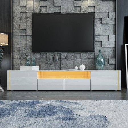 Tv Cabinet Stand Unit 185cm Lowline Wood Furniture Gloss Front Led