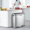 60L Dual Compartment Dustbin Stainless Steel Kitchen Garbage Rubbish Bin with Pedals