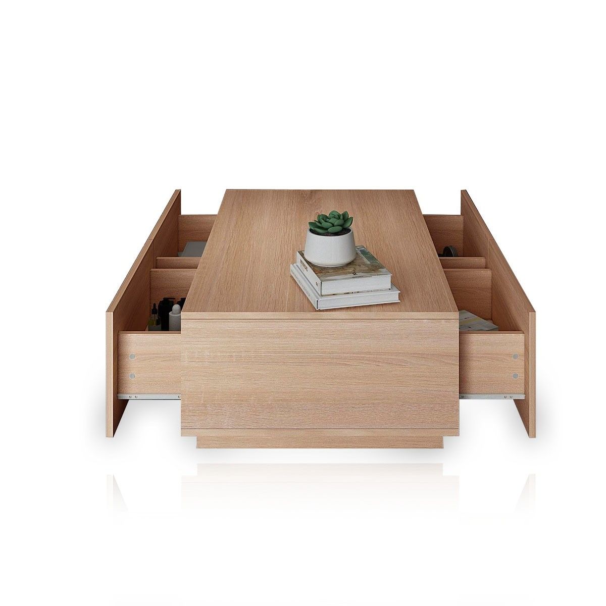 Square Wooden Coffee Table w/ 4 Storage DrawersOak Crazy Sales