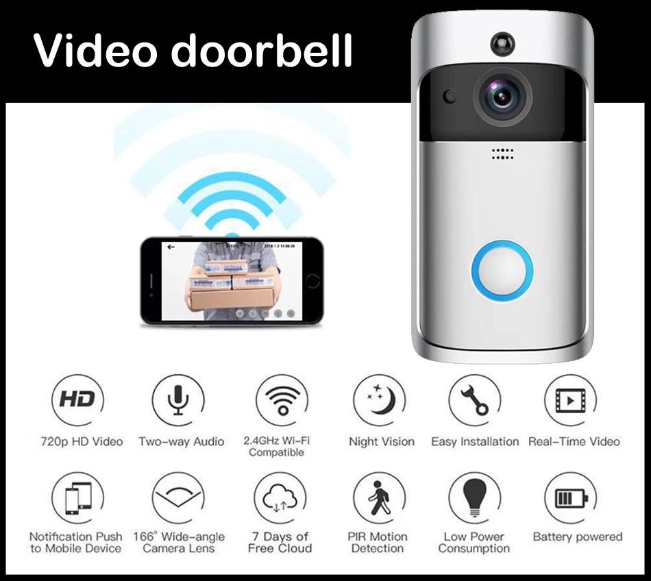 Smart WIFI security door bell wireless visual recording remote