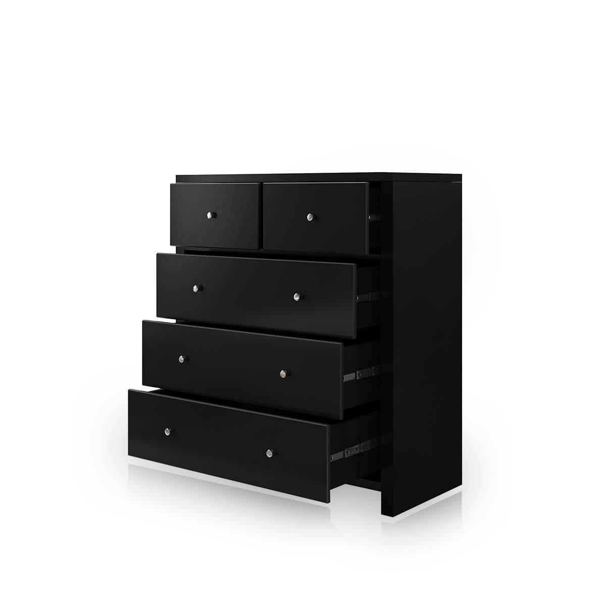 Modern Black Tallboy Chest of Drawers Dresser w/3 Large & 2 Half