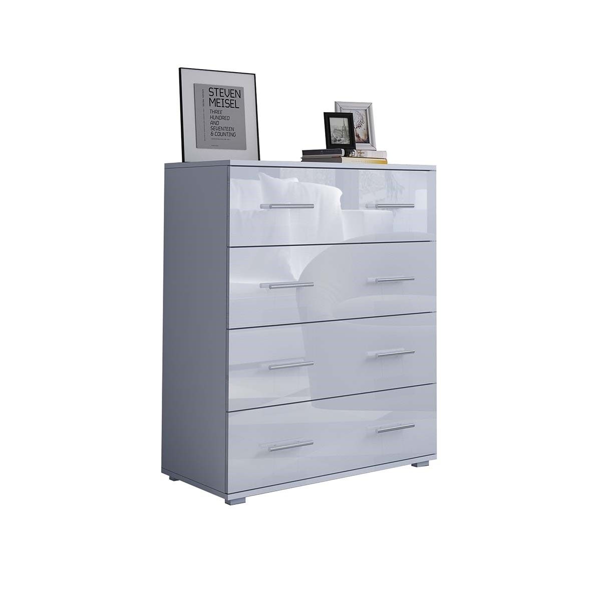 4 Chest of Drawers Tallboy High Gloss Front Storage Dresser