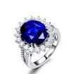 Royal Blue Round Cubic Zulastone Simulated Sapphire For Women Promise Ring Sterling Silver