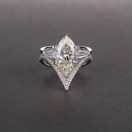 S925 Sterling Silver Marquise Cut Engagement Ring with Accent