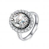 Oval Cut Double Halo Engagement Ring Sterling Black Stone Silver Ring for Women Wedding Promise