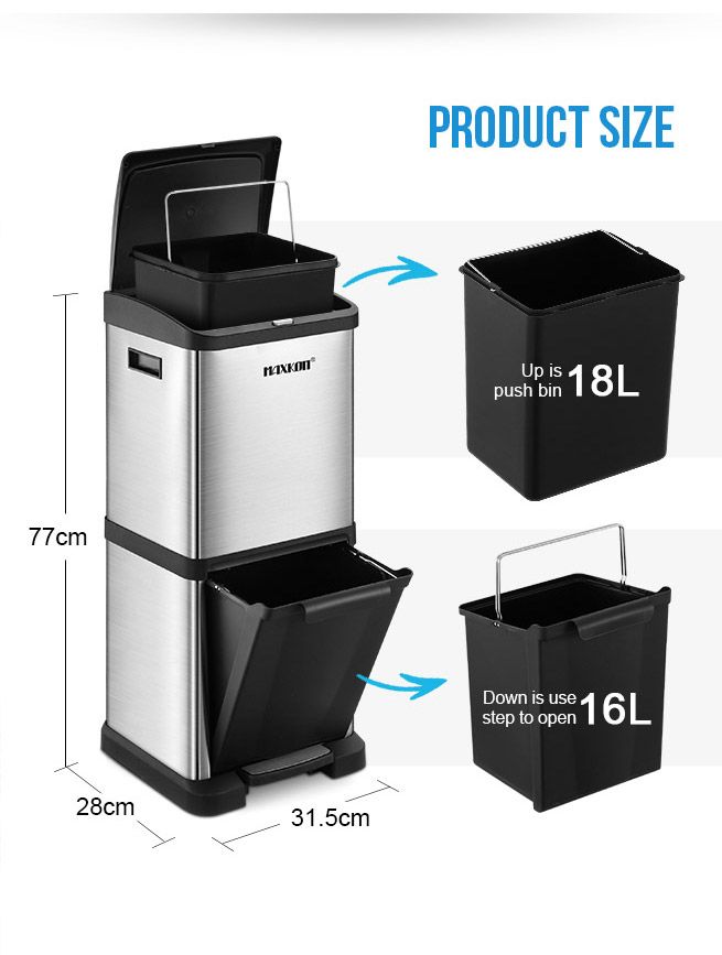 34L Two Layer Press Top Dustbin Kitchen Waste Pedal Bin Garbage Trash