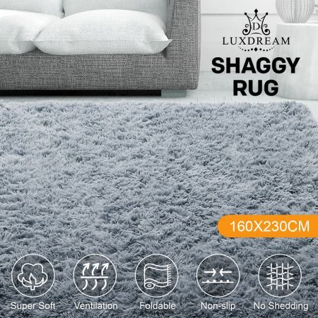 Fluffy Shaggy Area Rug Large Grey Carpet Home Bedroom Anti-Slip Floor Mat 160x230cm