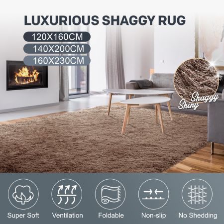 Ultra Soft Shaggy Floor Rug Camel Fluffy Shag Carpet Anti-Slip Area Bedroom Mat