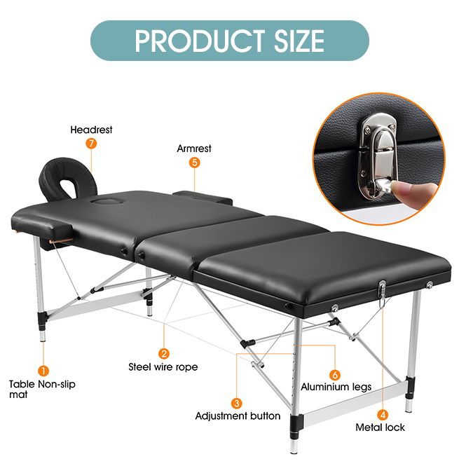 80cm Aluminium Massage Table Bed Therapy EquipmentBlack Crazy Sales