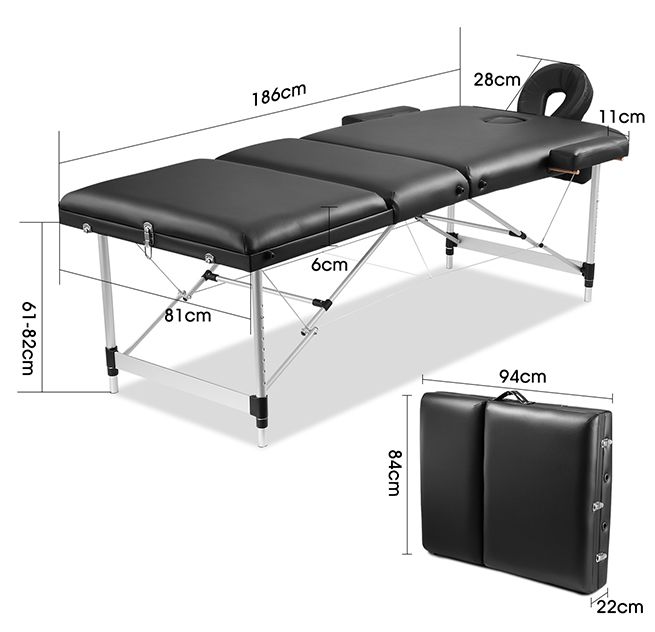 80cm Aluminium Massage Table Bed Therapy EquipmentBlack Crazy Sales