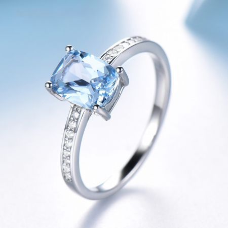 Rectangle Sky Blue Gemstone Ring 925 Silver Promising Engagement Wedding Jewelry