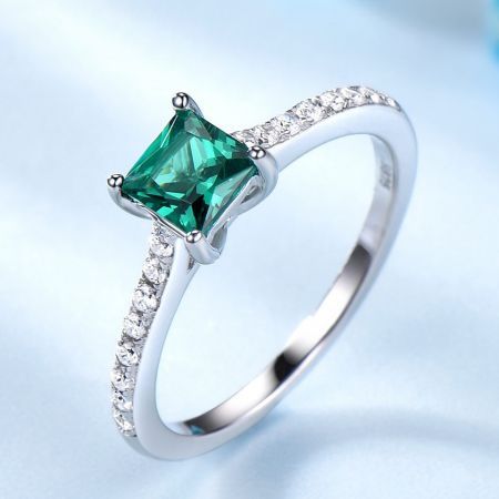 Princess Emerald Gemstone Promising Engagement Wedding Ring 925 Sterling Silver Jewelry