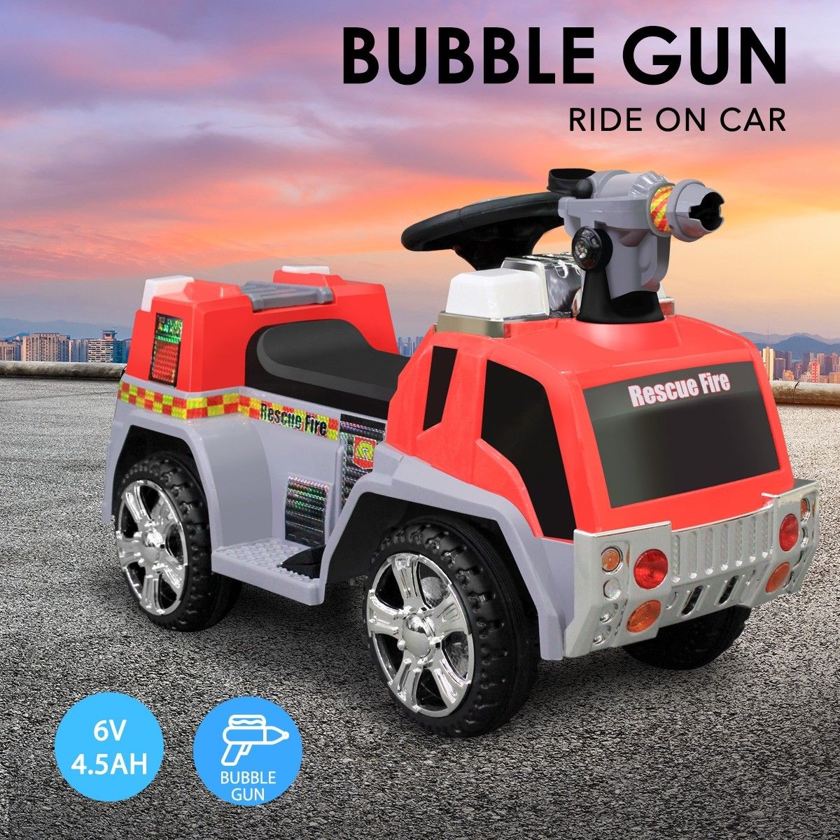 New 6V 4.5Ah Kids Ride on Electric Car Fire Fighting Truck w/ Bubble Gun 