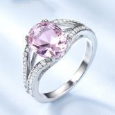 Pink Gemstone Promising Wedding Engagement Ring in 925 Sterling Silver with Side Gems