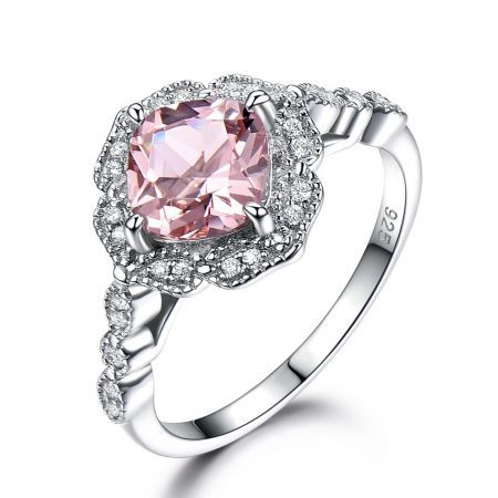 Pink-White Gold Flower Ring 925 Sterling Silver Promising Wedding Engagement Anniversary
