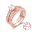 Cluster Gemstone Promising Engagement Wedding Ring Set Rose Gold 925 Silver Jewelry