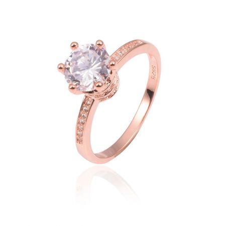 Round-Cut Gemstone Coronet Setting Promising Engagement Wedding Ring 925 Sterling Silver Rose Gold