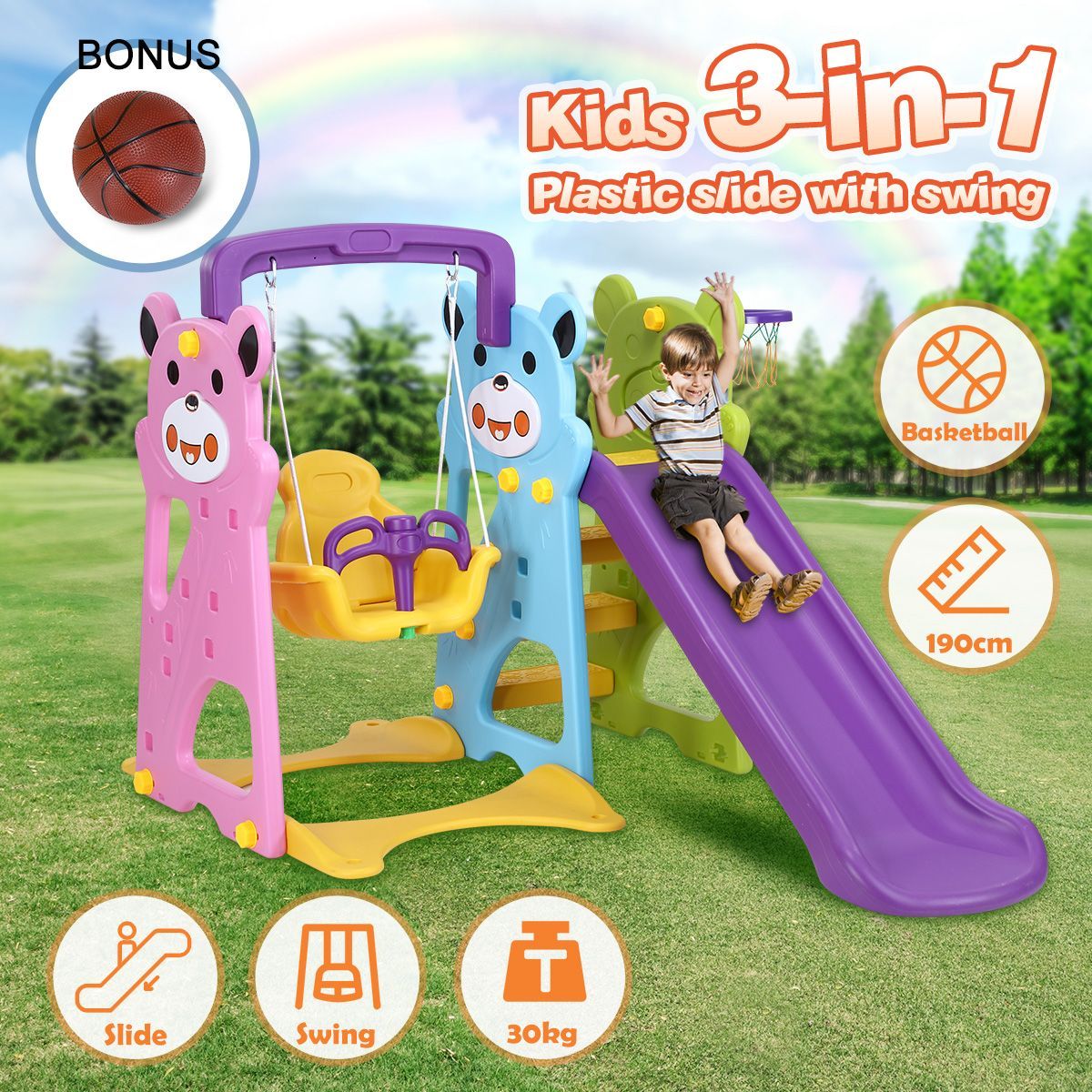 Colourful Swing Slide Basketball Playground Set Kids Play Gym