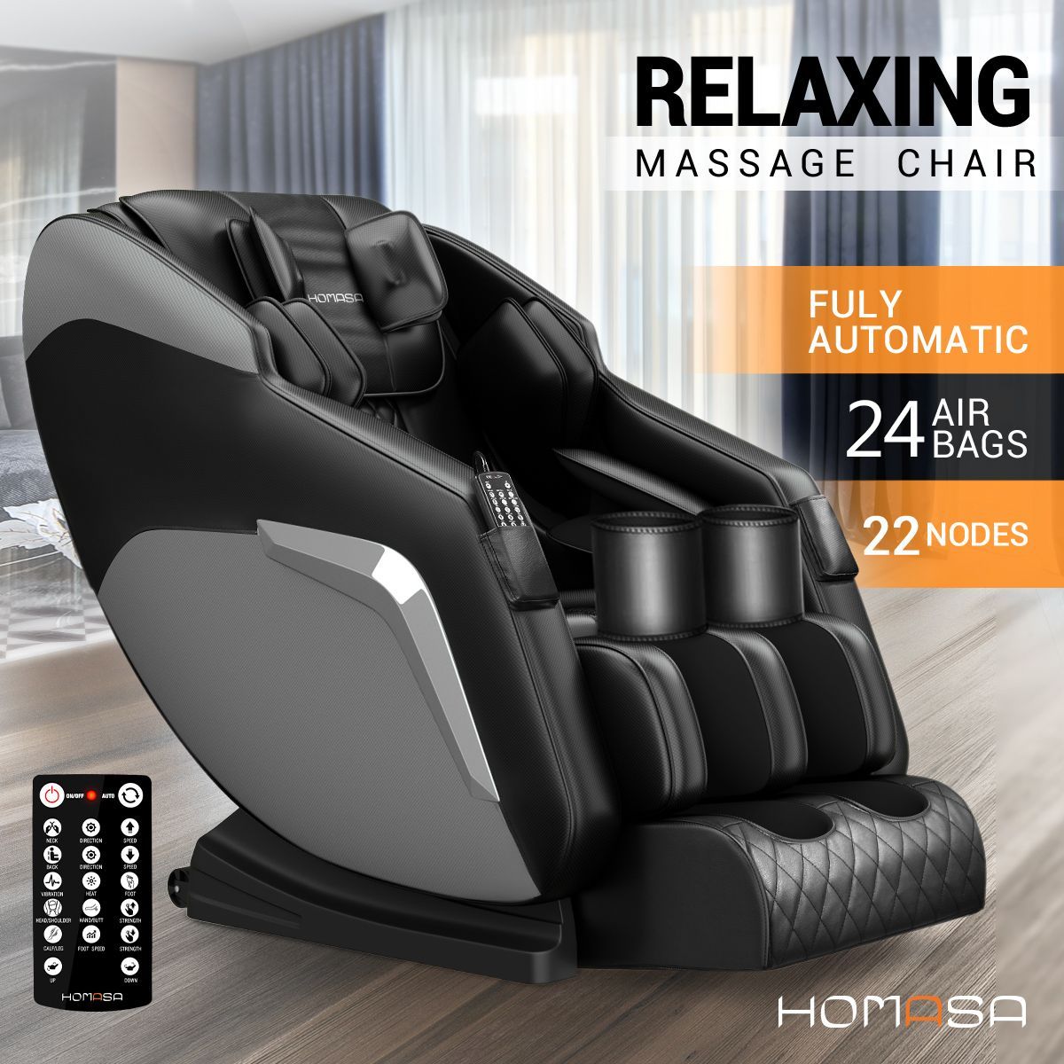 HOMASA Black Full body Massage Chair Zero Gravity Recliner