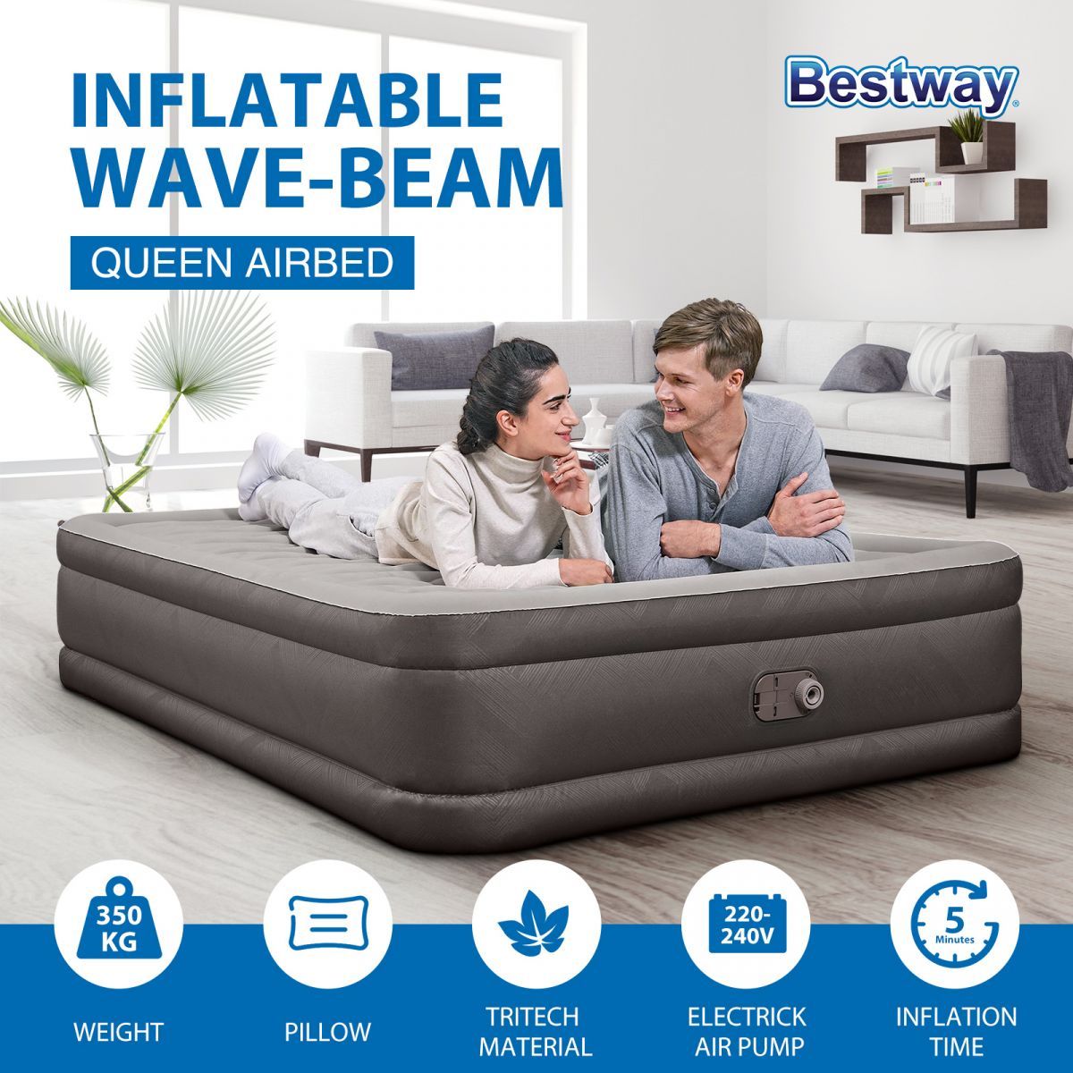 Bestway Queen Size Air Bed Inflatable Mattress with Built-in Pump