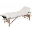 Cream White Foldable Massage Table 3 Zones with Wooden Frame