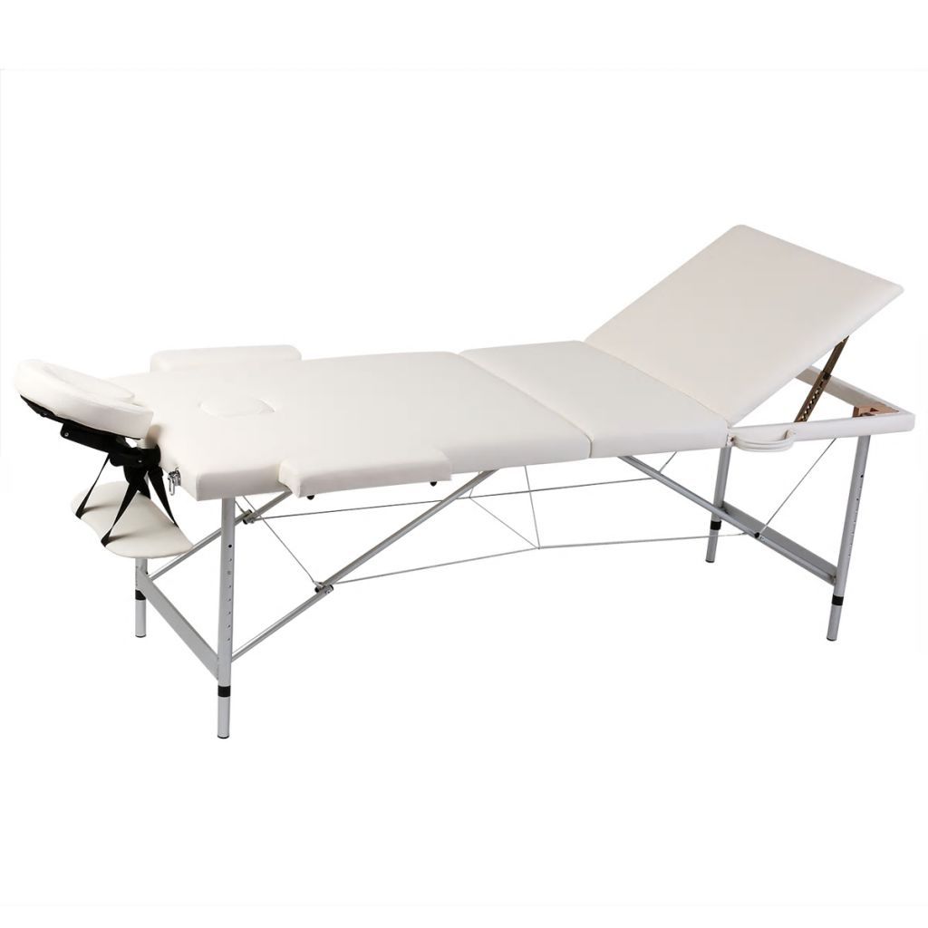 Cream White Foldable Massage Table 3 Zones with Aluminium Frame