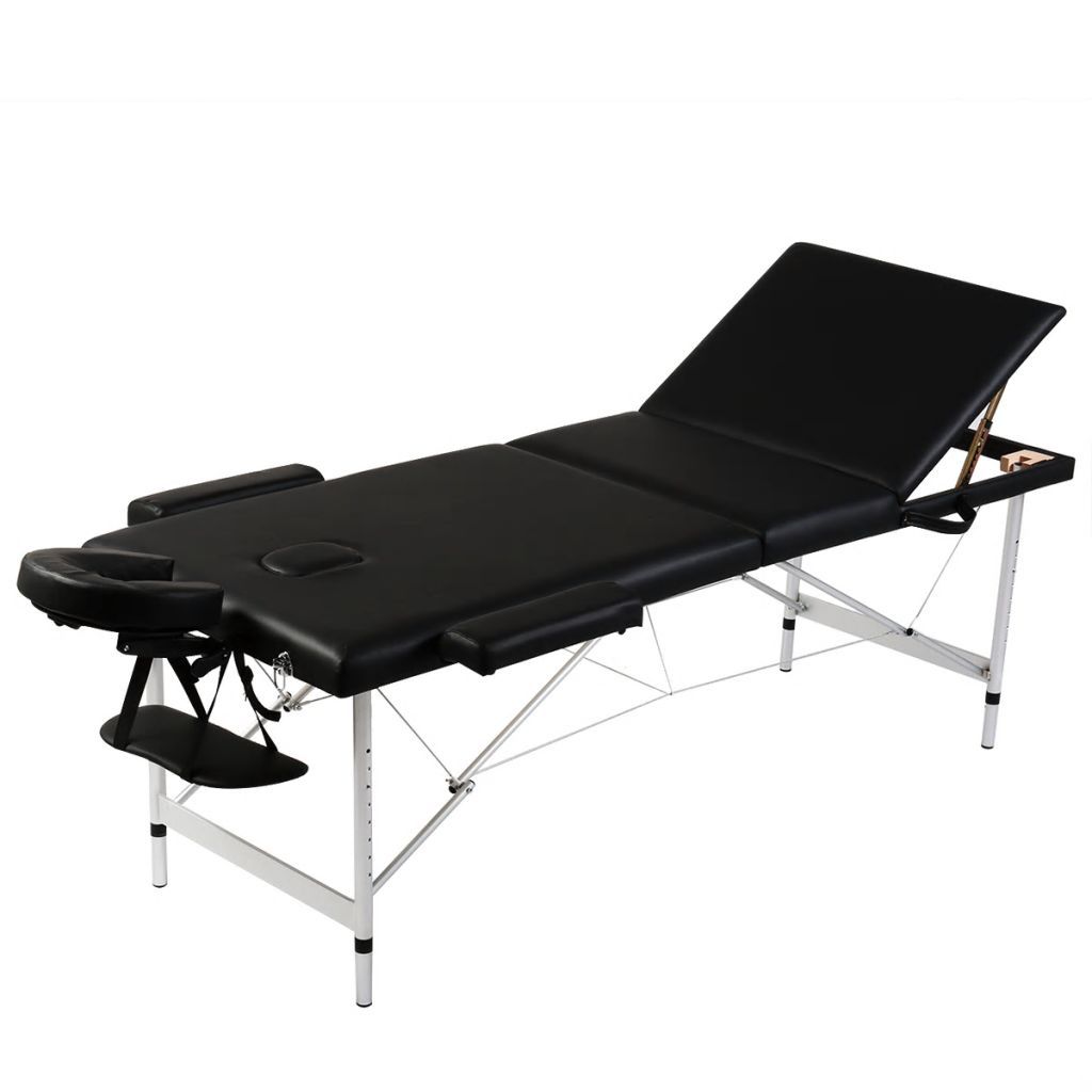 Black Foldable Massage Table 3 Zones with Aluminium Frame