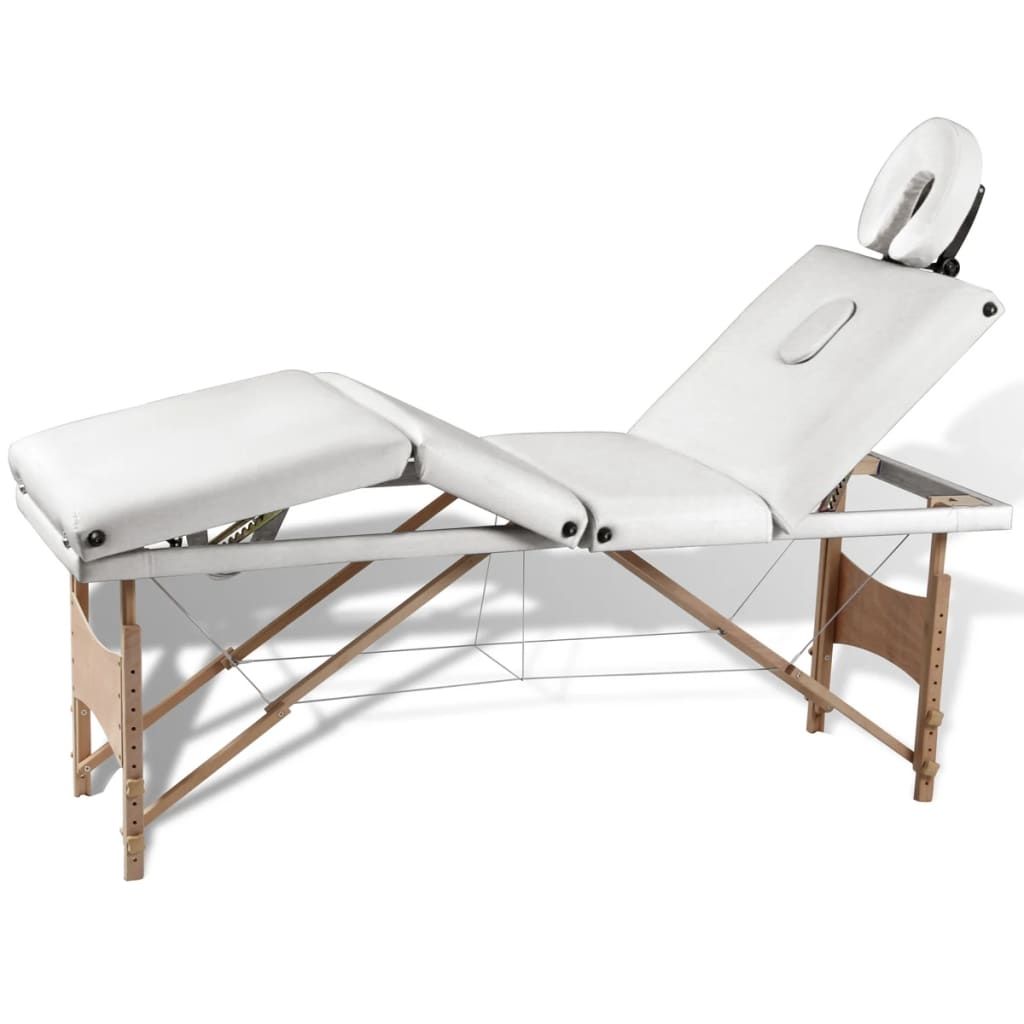 Creme White Foldable Massage Table 4 Zones with Wooden Frame