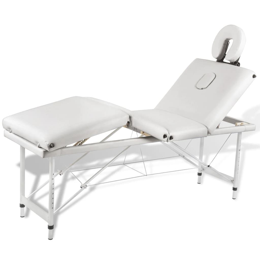 Creme White Foldable Massage Table 4 Zones with Aluminium Frame